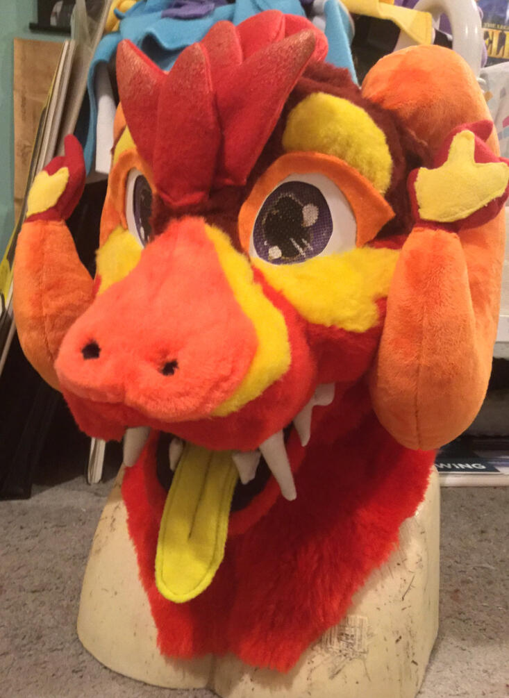 fursuit head furry dragon fire red orange yellow cute