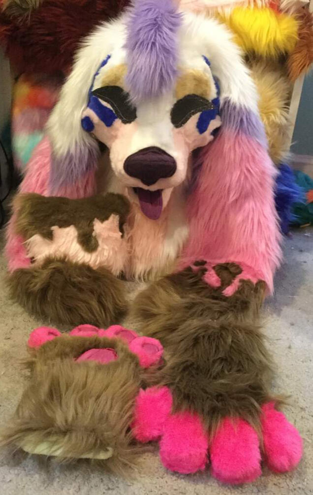 sweets Neapolitan ice cream sweets pup fursuit partial squint eyes pink brown purple white cute furry
