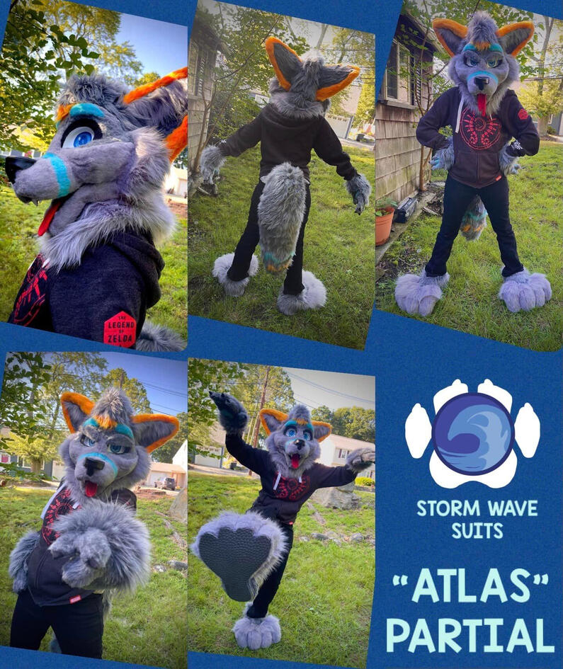 fursuit partial grey gray fox follow me eyes eyelids atlas blue orange
