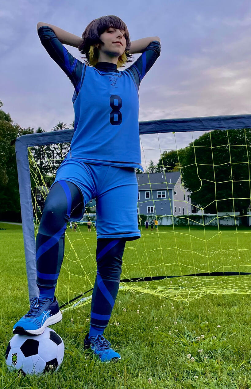 blue lock soccer sport meguru bachira brown wig cosplay soccer jersey number 8